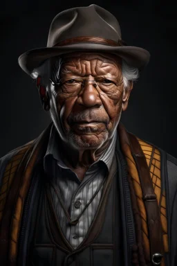 portrait of morgan freeman, cowboy outfit