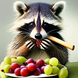 mapache comiendo uvas