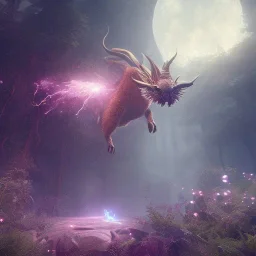 magical creature in a mysterious cosmic backdrop, celestial ambience, soft lighting, unreal engine 5 volumetric lighting, intricate details, realistic style, 8k resolution