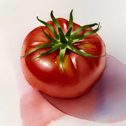 top view of a single tomato in watercolors on a white background