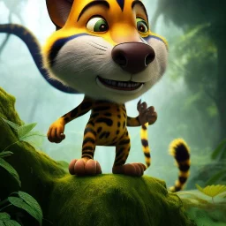 Marsupilami comic figure , photorealistic picture, unreal engine 5, lifelike, high detail intricate, jungle background