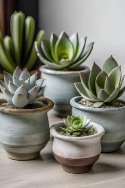 Generate an image of a set of vintage-inspired mini concrete succulent planters shaped like delicate teacups, each holding a charming succulent.