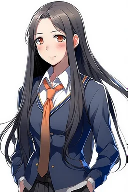 beautiful young woman with long hair in a school uniform anime