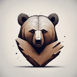 combine textured log with shape of a bear, graphic style, minimalistic,clean