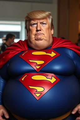 a morbidly obese donald trump dressed as superman