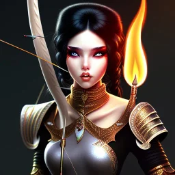 black hair lady archer top with flame