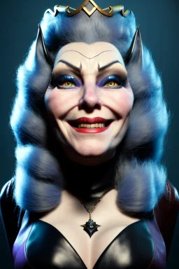 Mae West as evil queen in black leather, leather, busty, cleavage, angry, stern look. character design by cory loftis, fenghua zhong, ryohei hase, ismail inceoglu and ruan jia. unreal engine 5, artistic lighting, highly detailed, photorealistic, fantasy