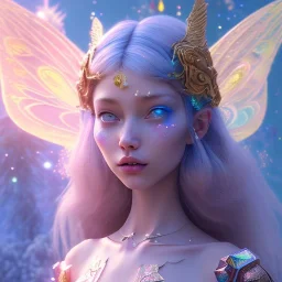 fairy in a blue and violet landsacape with multicolored crystals falling from the sky, full of details, smooth, bright sunshine，soft light atmosphere, light effect，vaporwave colorful, concept art, smooth, extremely sharp detail, finely tuned detail, ultra high definition, 8 k, unreal engine 5, ultra sharp focus