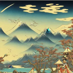 Ukiyo-e, landscape, mountains