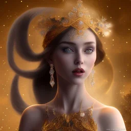 beautiful young woman singing at moon, golden jewelry, ice cold, winter, magnificent, majestic, highly intricate, incredibly detailed, ultra high resolution, complex 3d render,