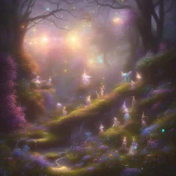 luminous fairies in magical countryside