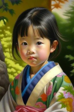 Neoclassicism japanese child realistic cote d'azur painting