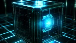 Cube tesseract from movie Loki. Located strictly in the middle of picture with space around it and with navy blue/green glow inside tesseract. Without surface/table on which it stay. Will be used for 404 error page.