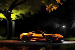 Ferrari orange 812 Fast, Beautiful gal, moonlight, trees calm ambience..