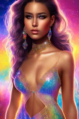 photorealistic painting ((full body)) portrait of ((stunningly attractive)) a woman at a music festival, ((perfect feminine face)), (+long colorful wavy hair), (+glitter freckles), glitter, wearing a dress, intricate, 8k, highly detailed, volumetric lighting, digital painting, intense, sharp focus, art by artgerm and rutkowski and alphonse mucha, cgsociety,sitting on a magestic chair