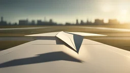 photo realistic, paper planes landing on airport tarmac, dawn light