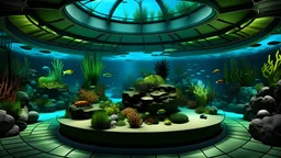 In the large semicircular Tropical Scenery Underwater World Aquarium, Symphysodon is placed in beautifully decorated rooms. Modifier: Fantastic view Ultra-detailed HDR Ultra-realistic Extremely detailed backgrounds Extremely mysterious Detailed