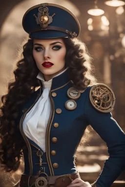 snow white wavy hair girl dressed as a steampunk naval officer