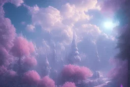 opening to the soft pink and blue crystal sky