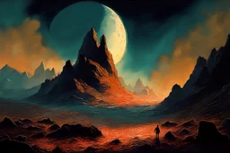 night, rocks, mountains, sci-fi, epic, rodolphe wytsman impressionism paintings