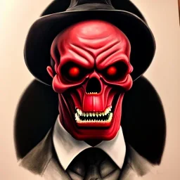 portrait, red skull of devil, teeth in nose, pixar style