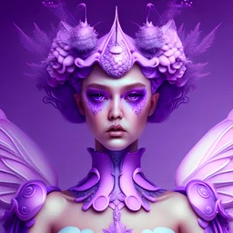 sexy robotic avatar women wearing lavender dress castle crown pink fantasy highness haute couture floral Americana shot beautiful face blue purple beautiful lips witch ear wings 2 heads fairy twin heads snake