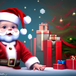 super Cute Christmas toddler, magnificent, majestic, Realistic photography, incredibly detailed, ultra high resolution, 8k, complex 3d render, cinema 4d.