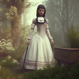 Full body, 3d render,Jenna Ortega, Wednesday addams 1800's women style, 1800's hair style, 1800's women clothes style, hyper realistic, octane render, unreal engine 5, 8k, palace background, uhd