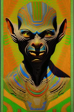 smeagol in Kente, ghana colours, african pattern, engraved, high detail