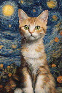 Portrait of Cat by Van Goh, The Starry Night