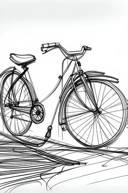 Outline art, no shading, , cartoon style, bicycle, black and white, low detail, --ar 9:11