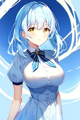 Girl with golden eyes and light blue hair