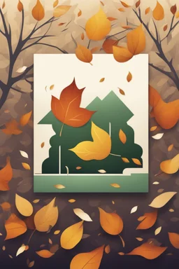 square logo , landscape with leaf fall, flying leaves