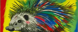 A gray lightning elemental porcupine designed in German folk art painted by Alexej von Jawlensky
