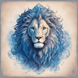 Holy Lion's Blessing in color sketch note blue print art style