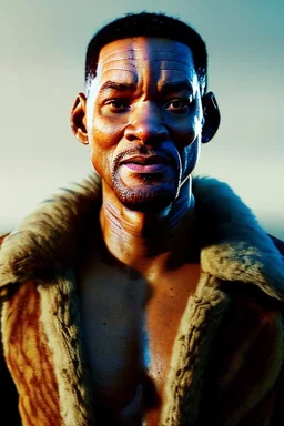 ein perfektes bild von will smith als neanderthaler,kopf portrait,realistic, steinzeit, perfect face, sharp focus, woods, kostüm, häuptling, federn,8k quality