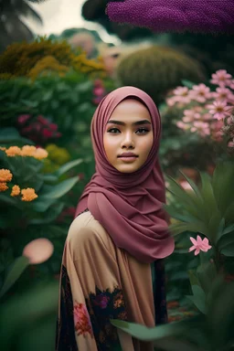 gambar gadis melayu berhijab di kebun