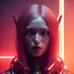 Nordic Woman, red pop hair, samurai, cyberpunk, neon, highly detailed, art stations, concept art, smooth, unreal engine 5, god rays, ray tracing, RTX, lumen lighting, ultra detail, volumetric lighting, 3d, finely drawn, high definition, high resolution, gradient background