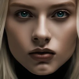 extreme close up portrait, professional color photograph of 18 year old platinum blonde model by August Sander, extremely clear and detailed eyes, realistic skin texture, bold lines, super detail, dark limited palette, chiaroscuro (intricate details, masterpiece, best quality: 1.4 ). ), mesmerizing, Futurism art style, dynamic, dramatic, dynamic pose