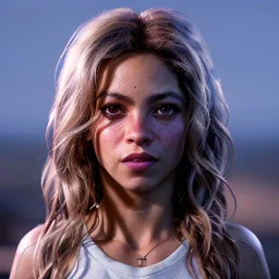 Shakira, 40 years old, artist, Realistic image, waist up portrait, eyes make up, perfect, glow, circle iris. concept art, smooth, unreal engine 5, god lights, ray tracing, RTX, lumen lighting, ultra detail, volumetric lighting, 3d, finely drawn, high definition, 4k.