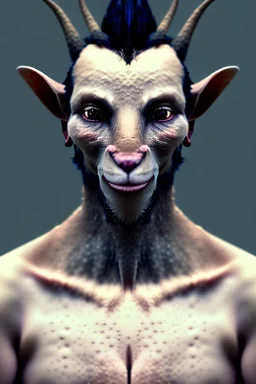 award winning portrait of a male elfin goat long black hair. unreal engine 5, artistic lighting, highly detailed, photorealistic, fantasy