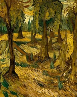 A tan dry prehistoric jungle painted by Vincent van Gogh