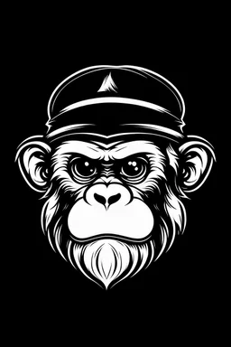 A monkey wearing a santa hat , vector logo style, line art, flat style, black and white