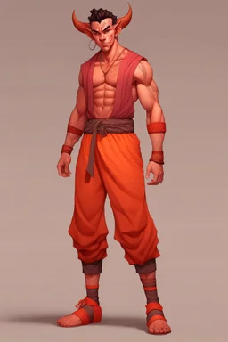 Full Body, Male Tiefling, monk boxer, street outfit like Goku