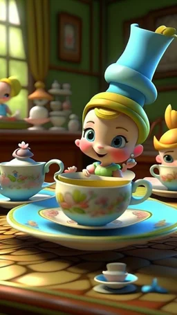 Unwrapping the magical tea cups, cartoon,3D