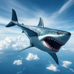 a giant shark eating an airplane in the sky