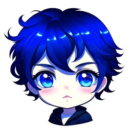 Clear focus,High resolution, Black short fluffy hair, and blue eyes, Chibi, Head only