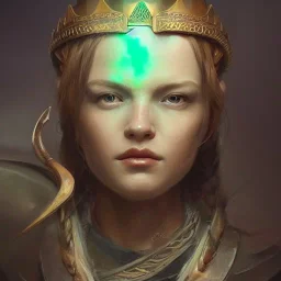 highly detailed portrait viking queen art, anime, delicate red hair, green glass steel armor, cinematic lighting, 4k, 8k, octane render, digital concept art, greg rutkowski, trending on artstation, pinterest, extremely detail, 8k, ambient lighting.