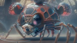 a spider mickey mouse hybrid, photorealism, movie screen capture, horror, sci-fi, retrofuturism,