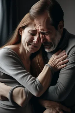 a woman crying as she hugs her dying husband